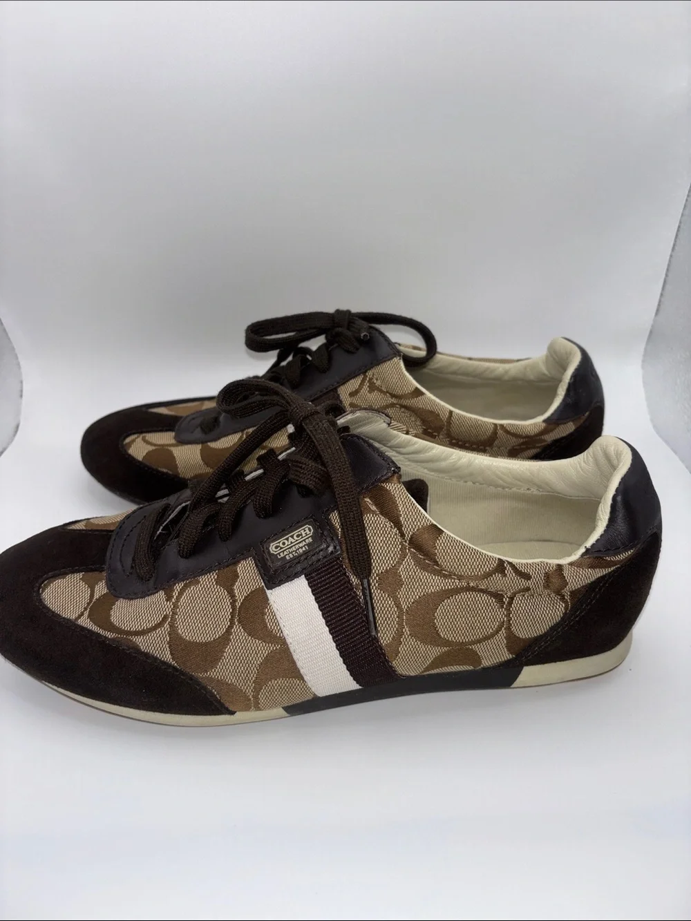 Coach Brown & Cream Monogram Lace-Up Sneakers